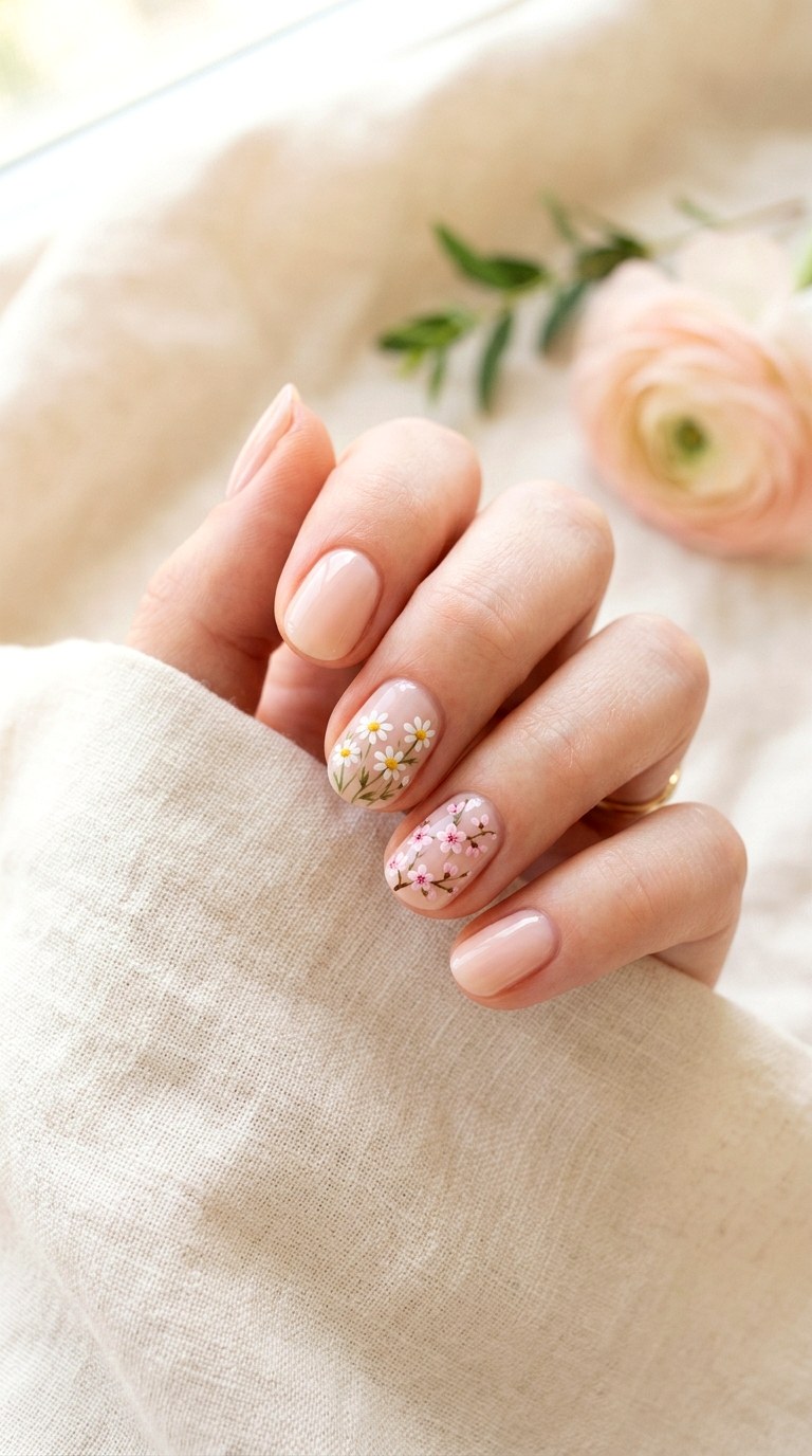 Tiny Floral Accent Nails - 28 Short Spring Nail Designs That Are Cute and Practical