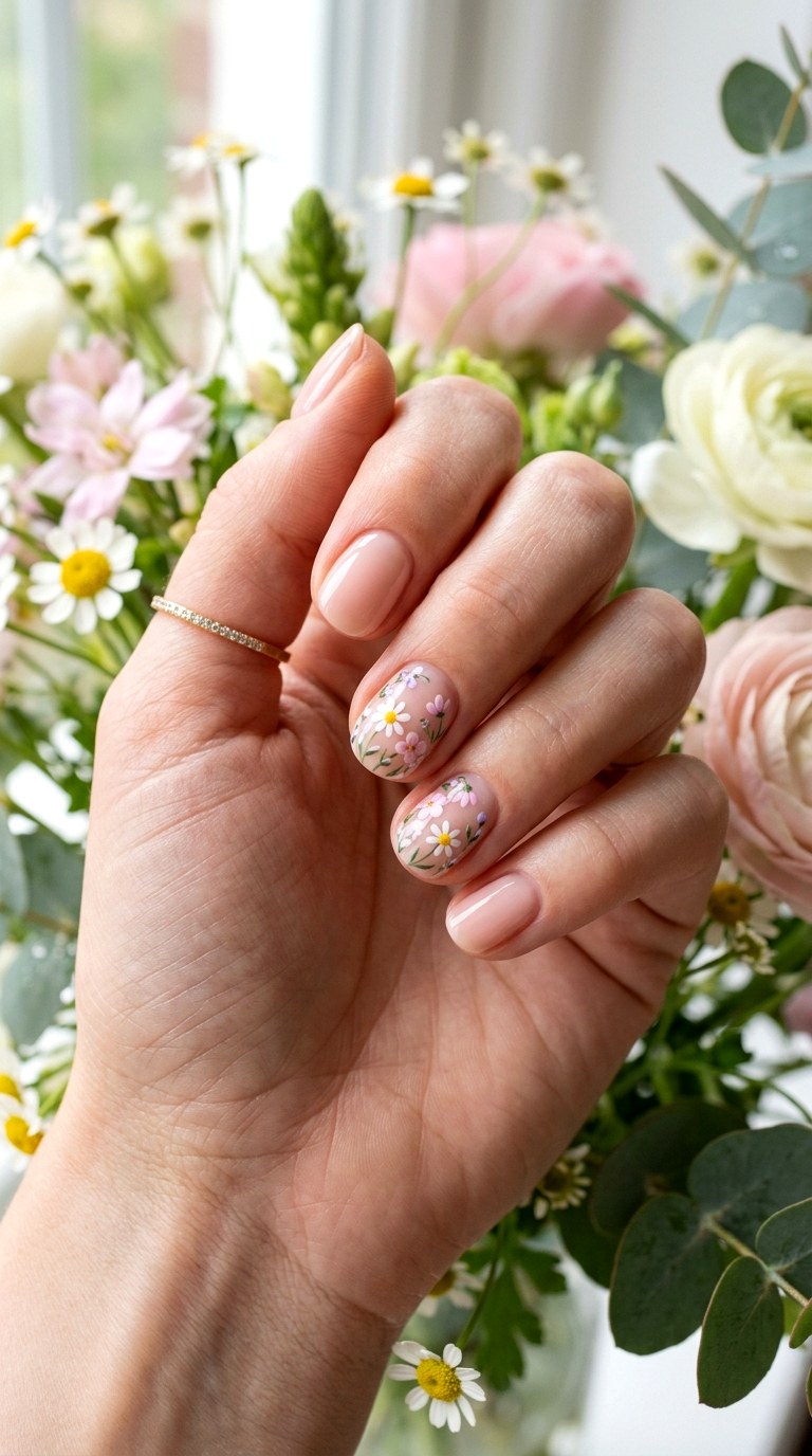 Tiny Floral Accent Nails - 23 Trendy Spring Nail Art Ideas You Need to Try This Year