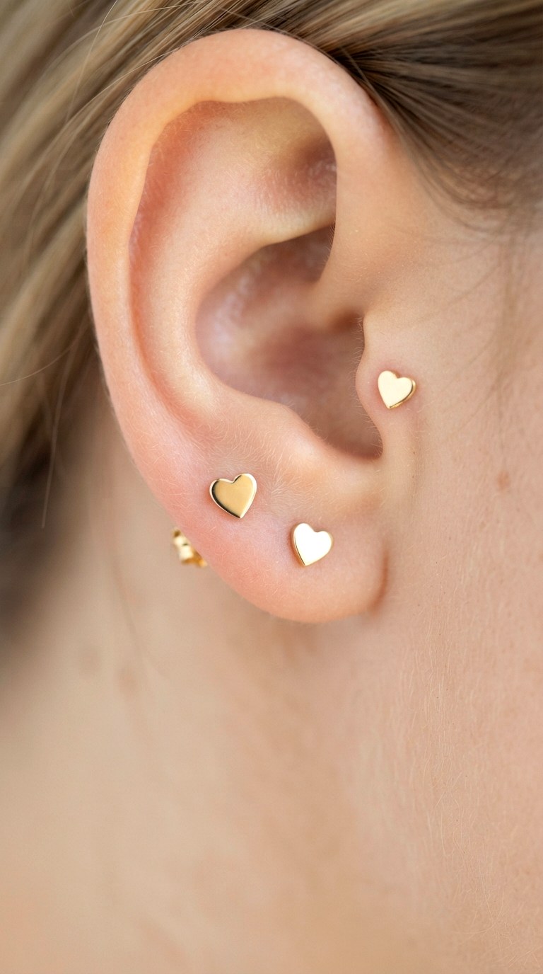 Tiny Heart Motif Studs - 25 gold earrings stack