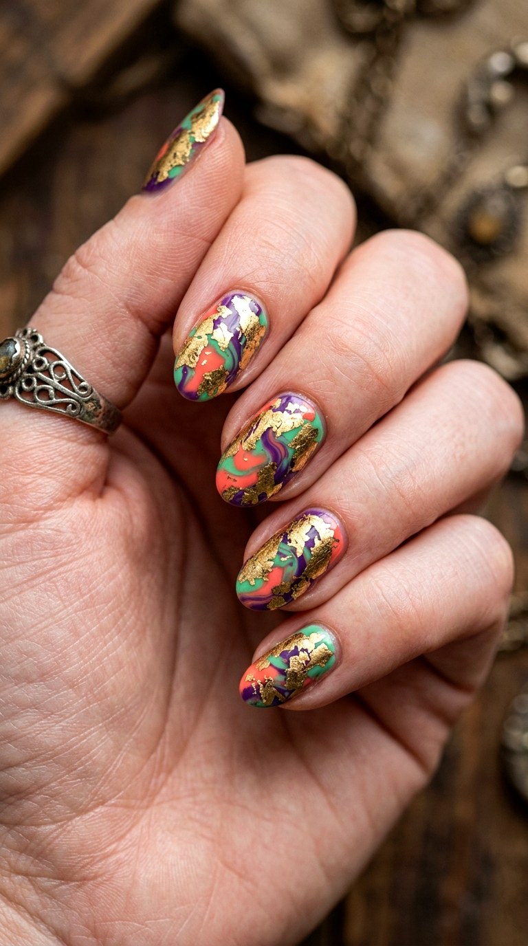 Torn Gold Foil Antique Finish - 24 Eclectic Spring Colorful Junk Nails