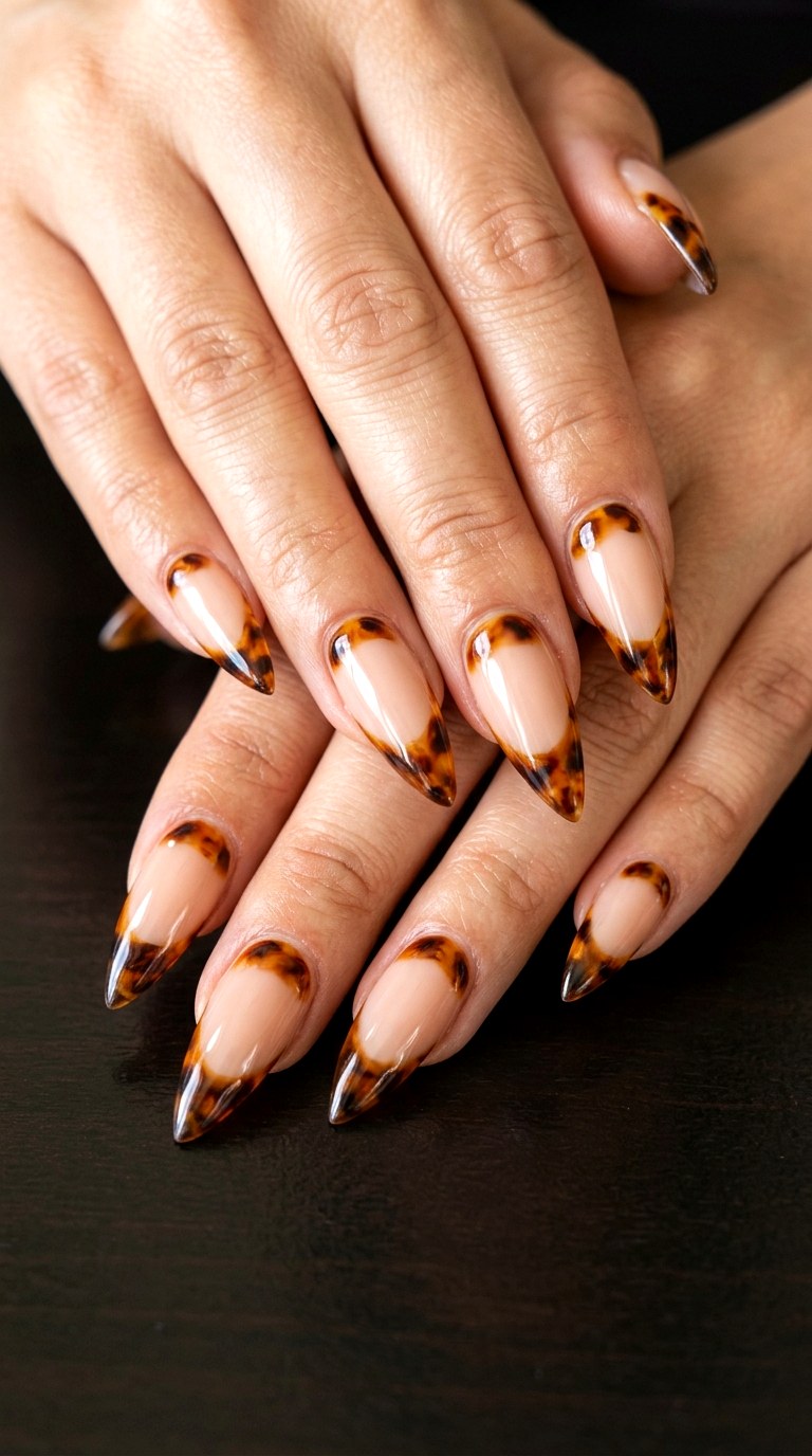 Tortoiseshell Glass Accents - 30 High-Fashion Spring Stiletto Nails