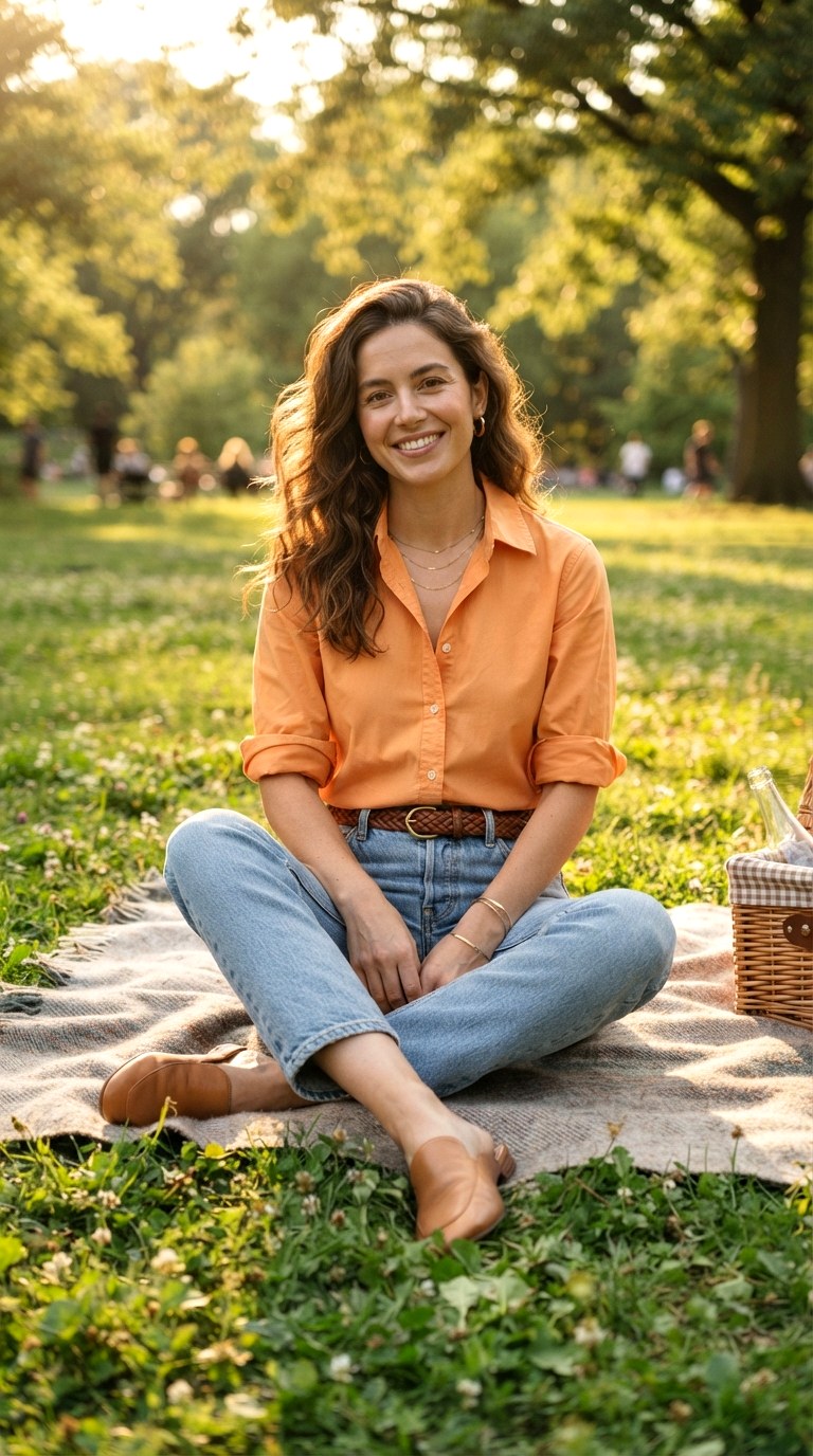 Tranquil Soft Blue Denim - 24 orange shirt outfit