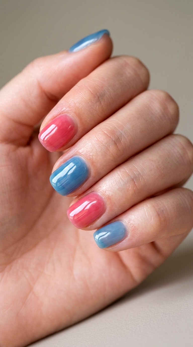 Translucent Jelly Pink and Blue - 24 Classy Spring Two Colored Nails