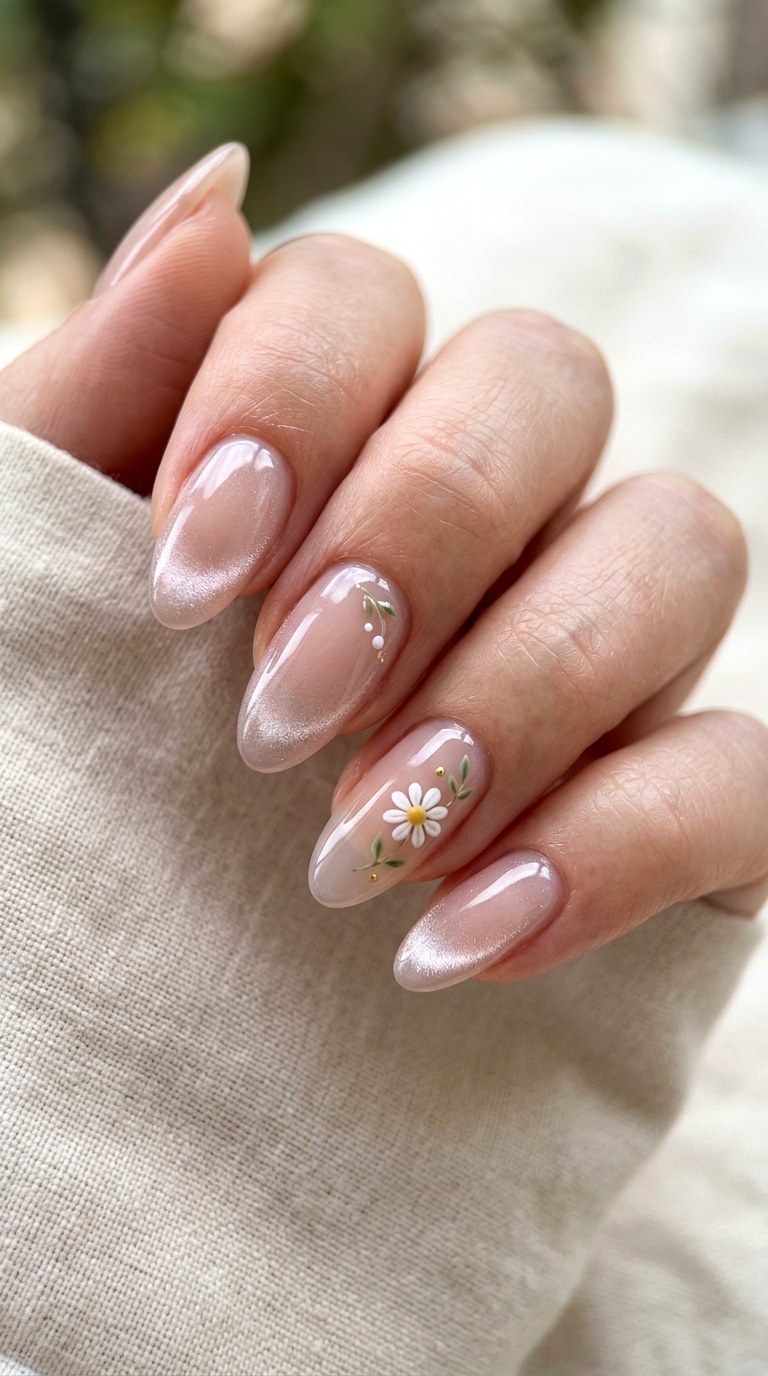 Transparent Floral Cat Eye Nails - 20 Spring Floral Cat Eye Nails Ideas