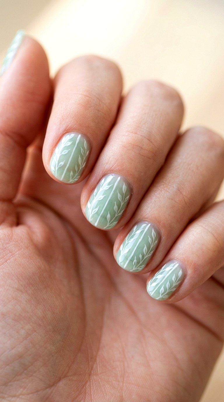 Transparent Green Leaf Veins - 24 Fresh Spring Acrylic Nails