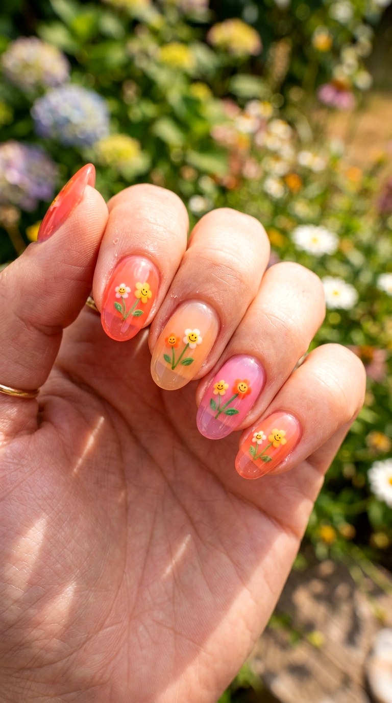 Transparent Jelly Flower Nails - 20 Summer Happy Flower Cartoon Nails Ideas