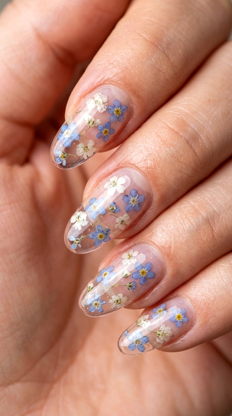 Transparent Jelly Overlays with Suspended Florals - 26 Creative Spring Colorful Junk Nails