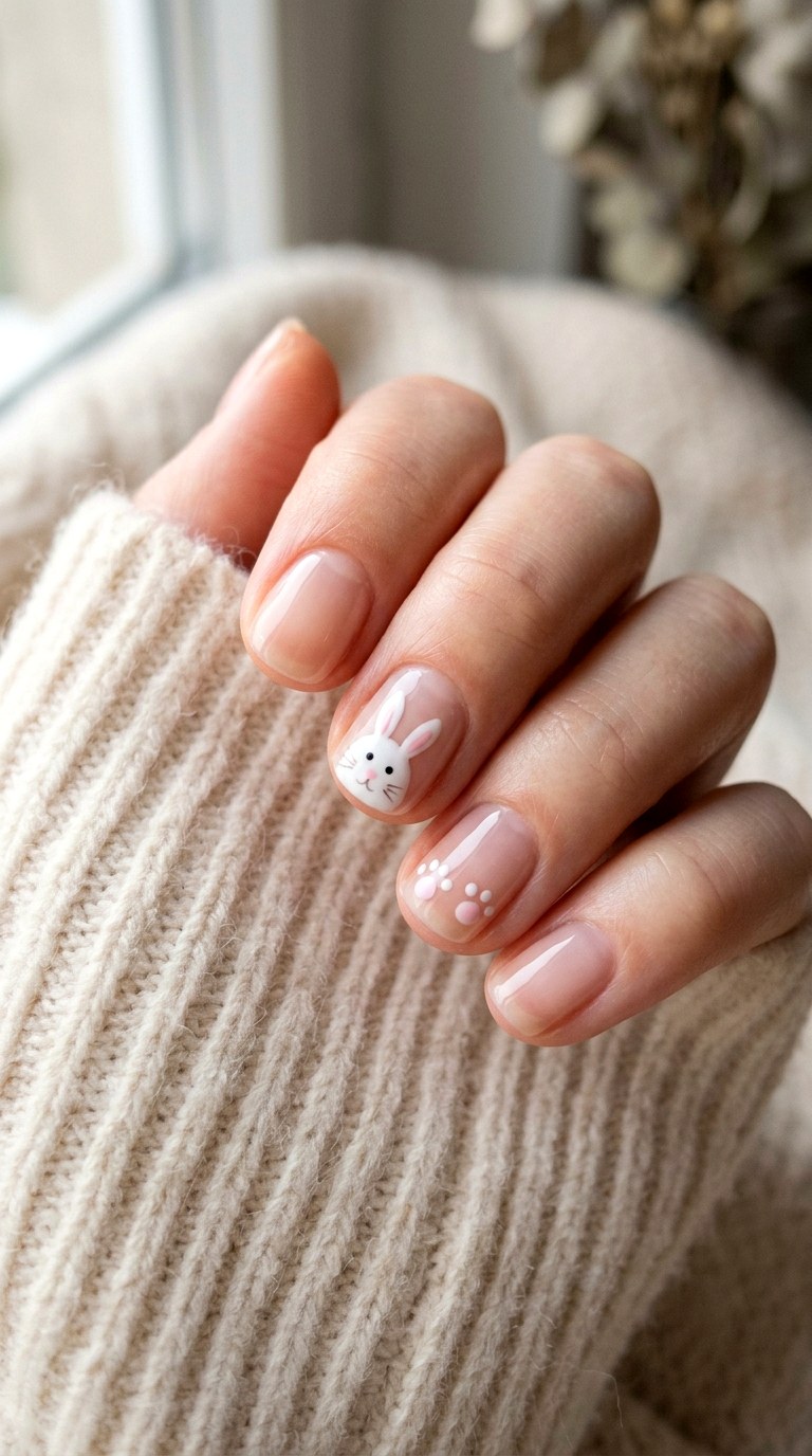 Transparent Pastel Bunny Nails - 26 Summer Pastel Bunny Cartoon Nail Ideas