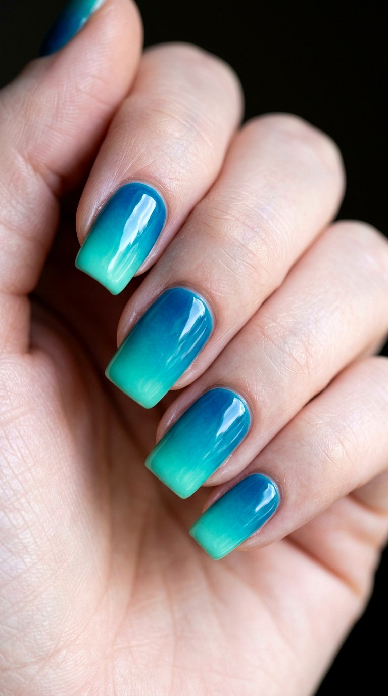Tropical Blue to Seafoam Green Ombre - 23 Neon Summer Ombre Nails