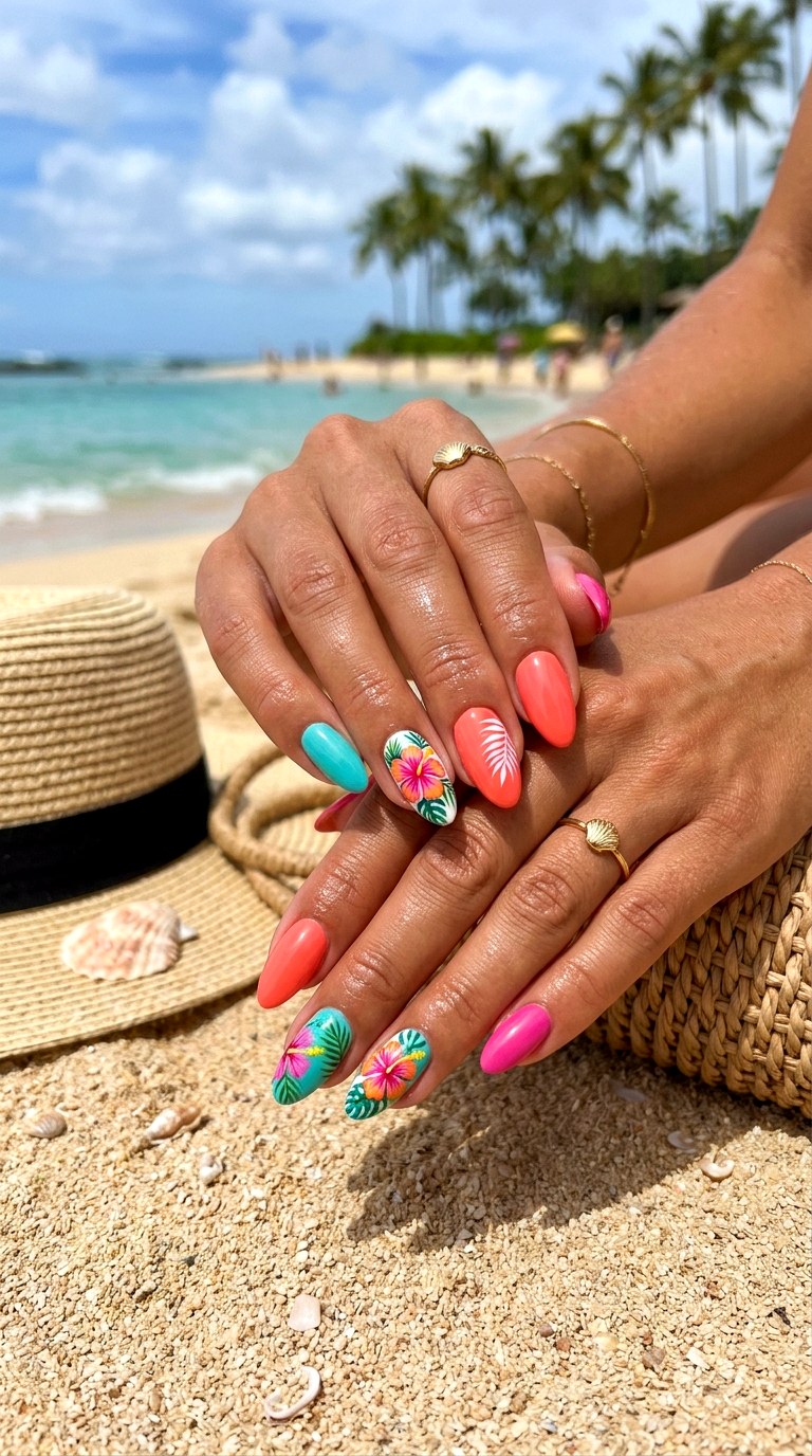 Tropical Floral Nails - 30 Floral Spring Nail Designs That Are Perfect for the Season