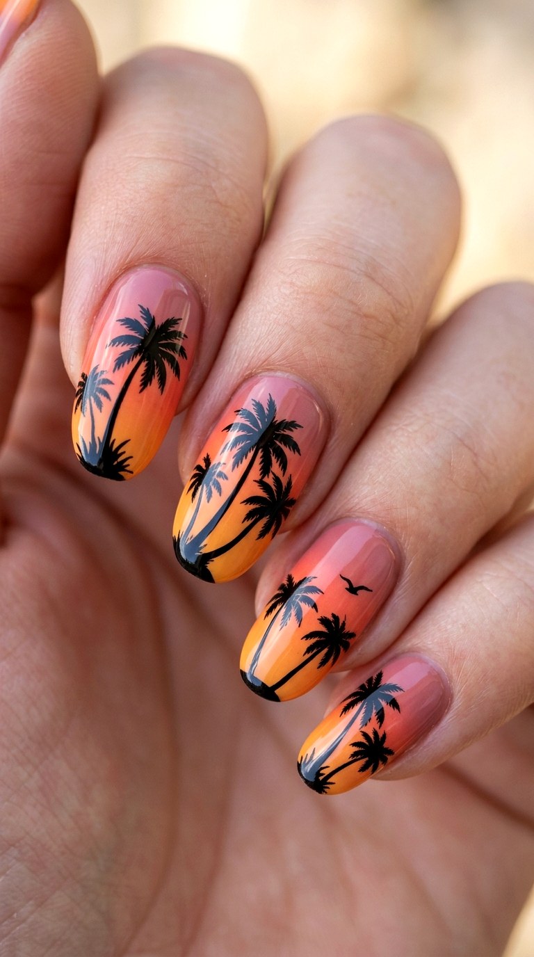Tropical Palm Silhouette - 24 Radiant Spring Ombre Nails