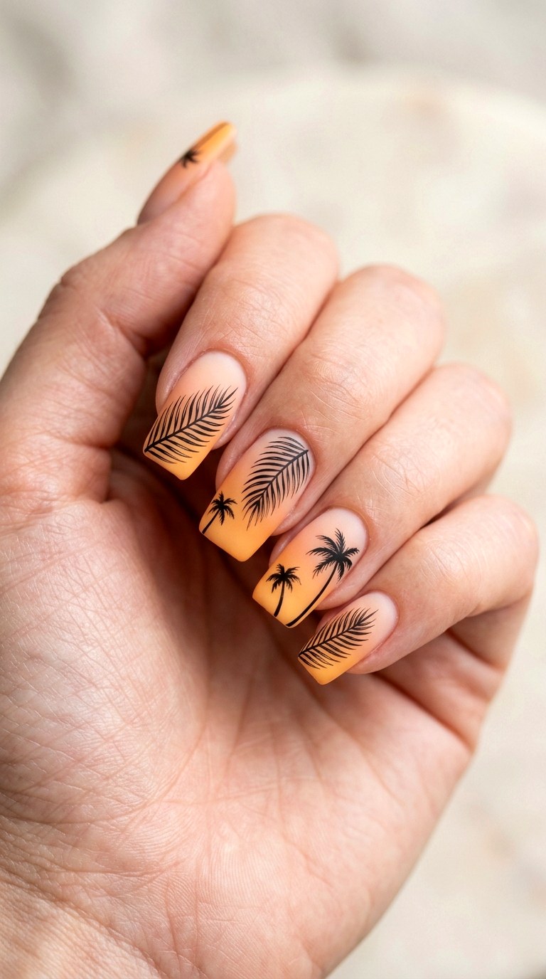 Tropical Palm Silhouettes - 29 Beach Summer Acrylic Nails