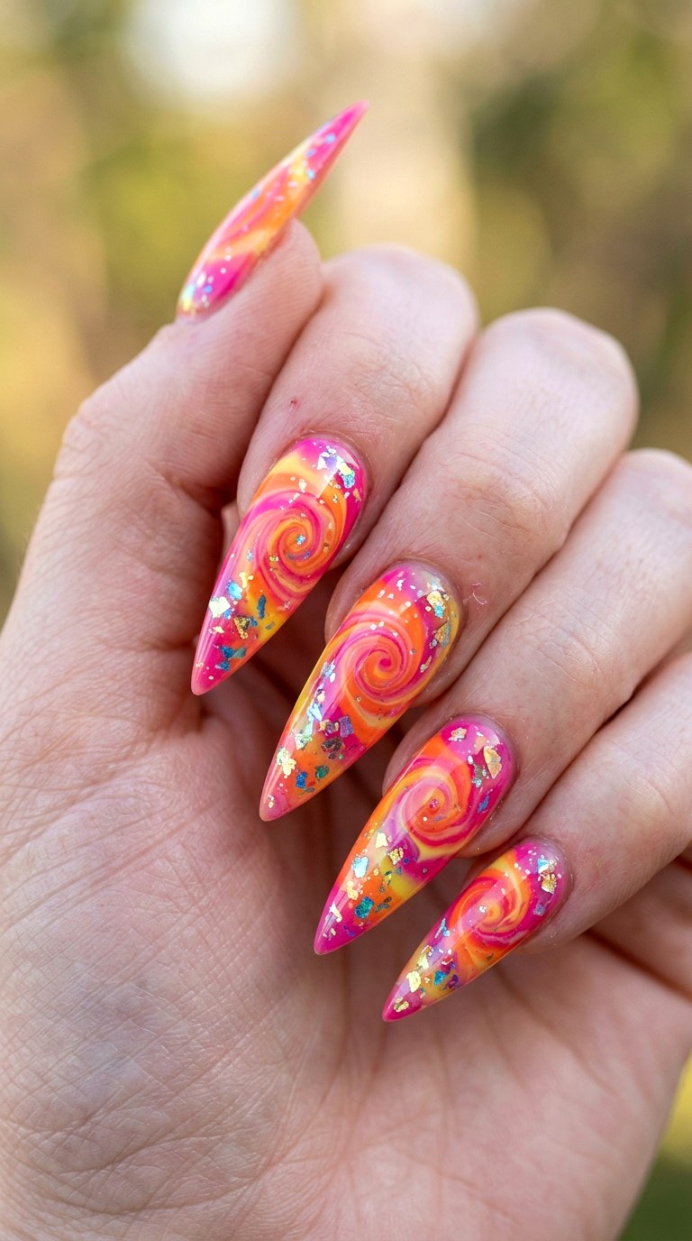 Tropical Punch TieDye - 29 Beach Summer Acrylic Nails