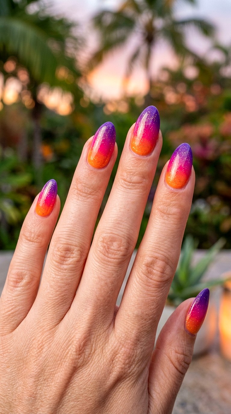 Tropical Sunset Gradient - 25 Spring Break Multicolor Acrylic Nails