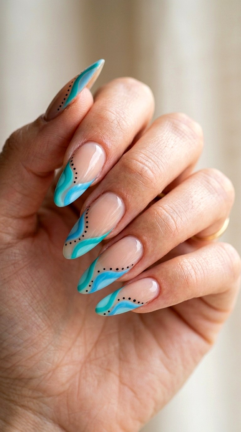 Turquoise Wave Tips - 27 Charming Spring Acrylic Nails