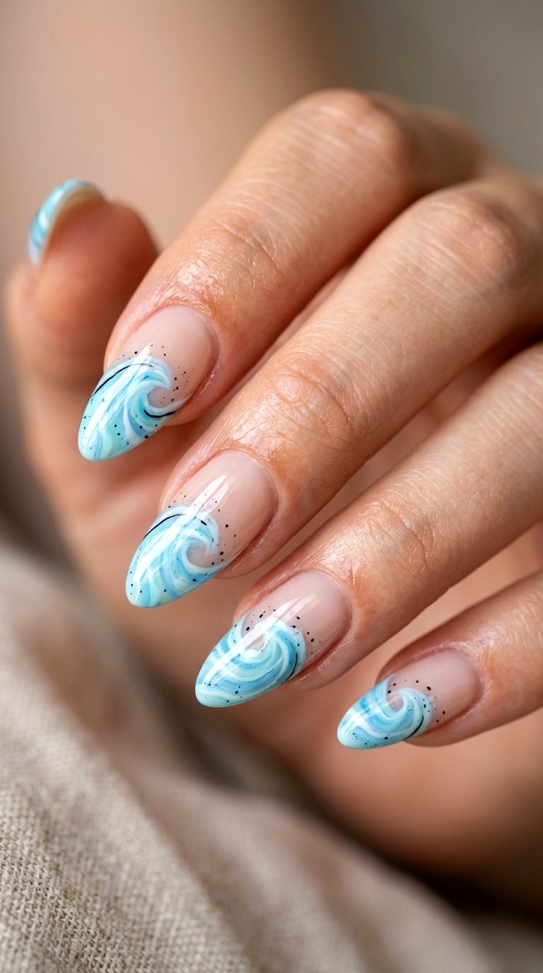 Turquoise Wave Tips with Black Accents - 21 Unique Spring Multicolor Acrylic Nails