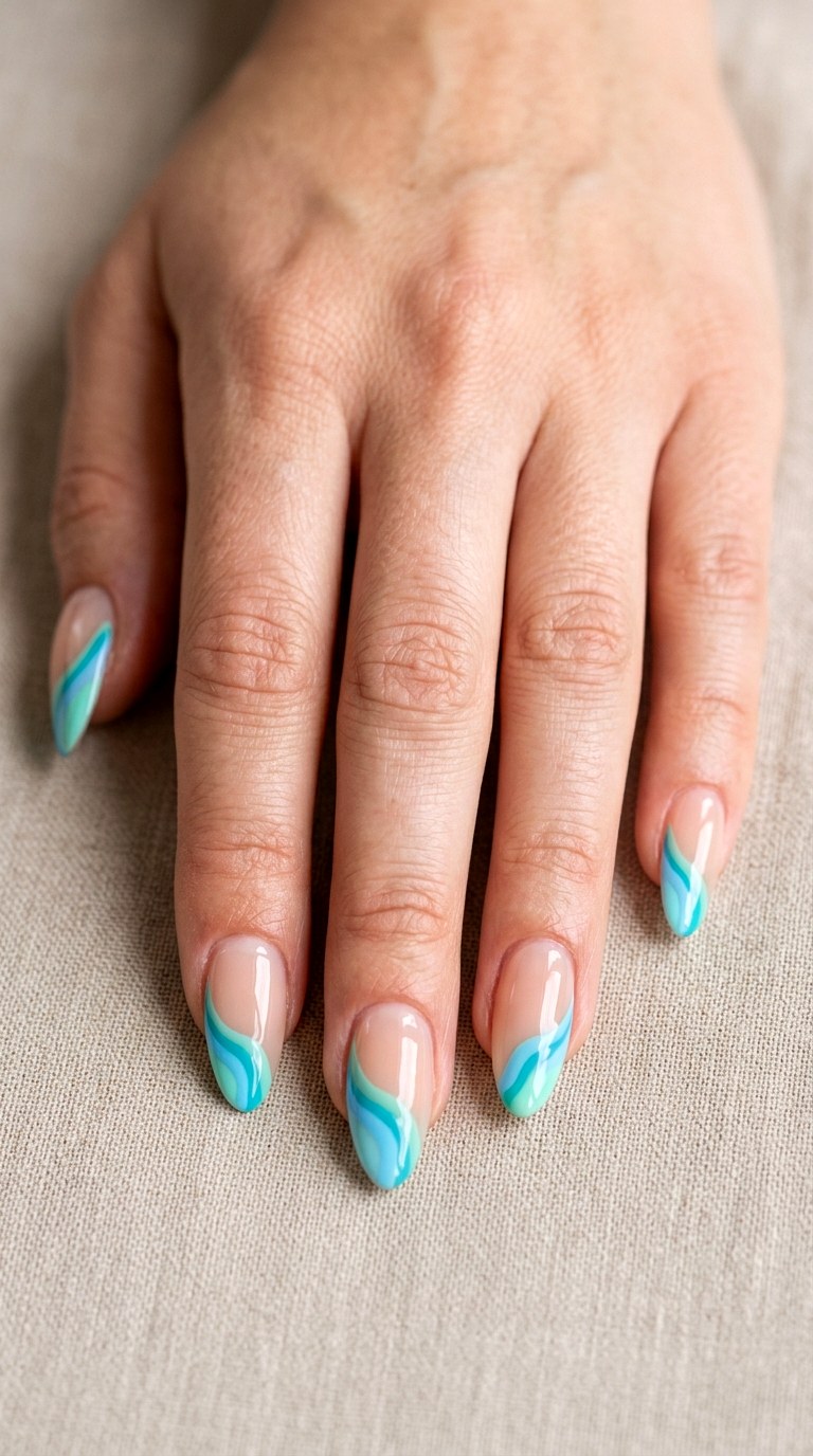 Turquoise Wave Tips - 20 Playful Spring Multicolor Acrylic Nails