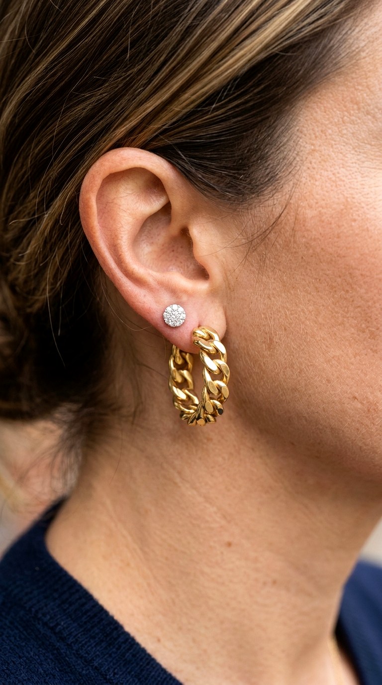 Twisted Vine and Leaf Duo Gold Earnings - 27 earring stacks gold