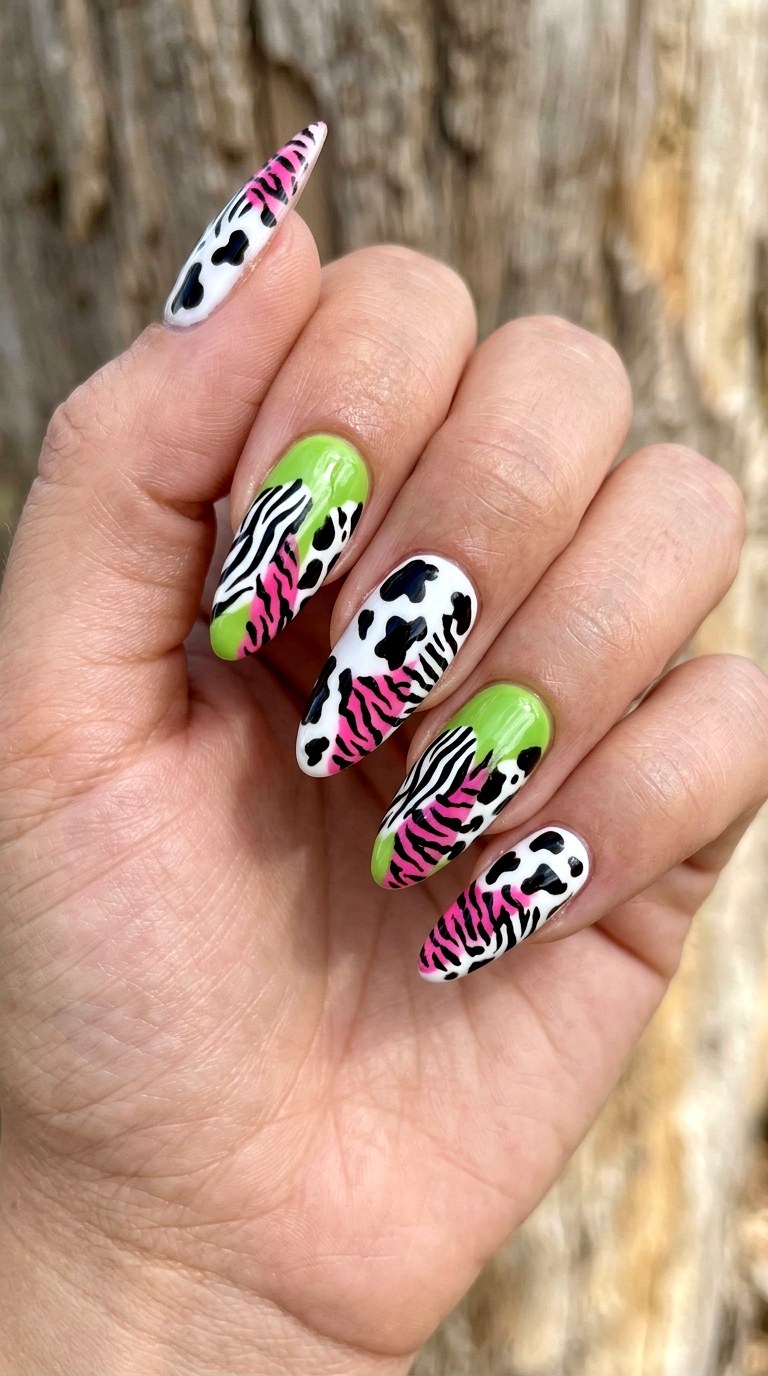 Ugly Chic Clashing Animal Prints - 23 Whimsical Spring Colorful Junk Nails
