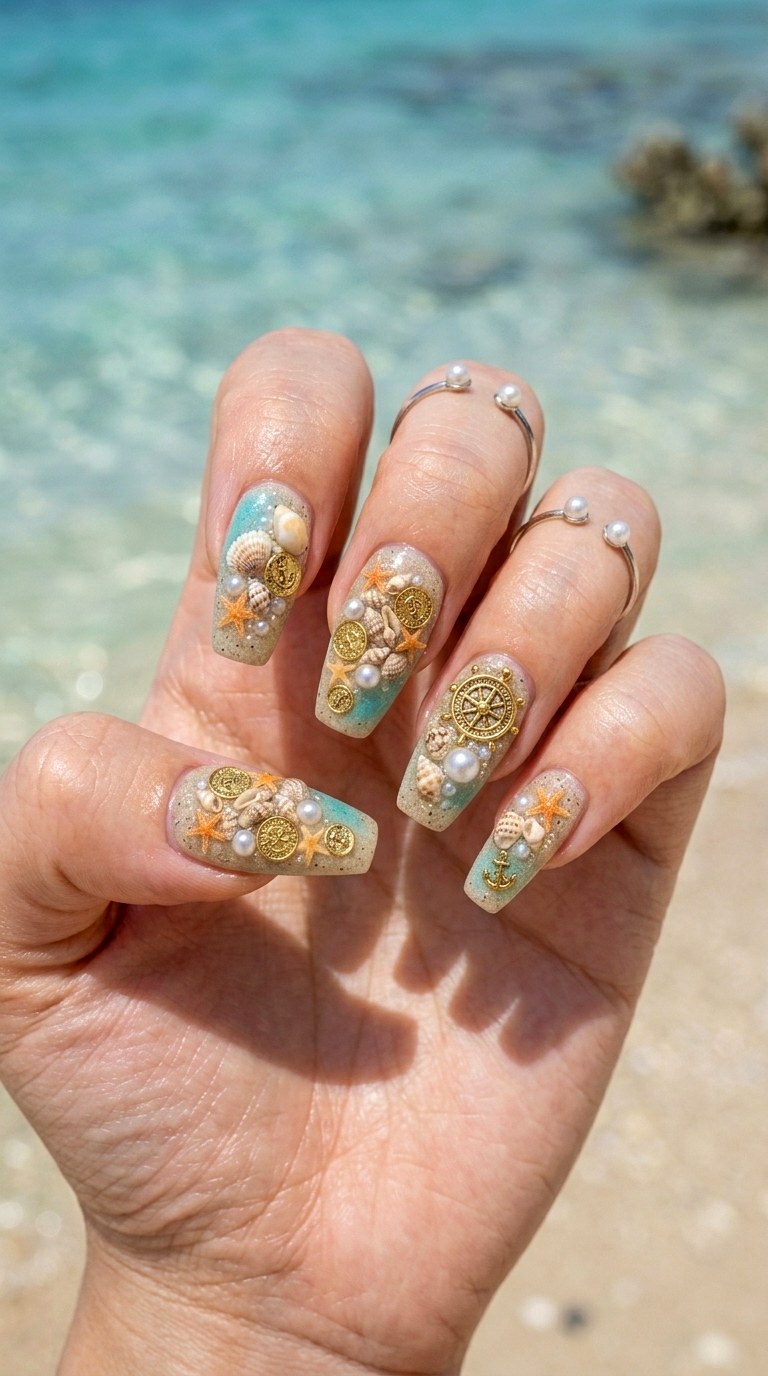 Under the Sea Treasure Chest - 29 Maximalist Spring Colorful Junk Nails