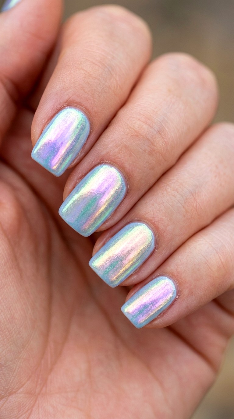 Unicorn Chrome on Short Squoval - 23 Bright Spring Multicolor Nails