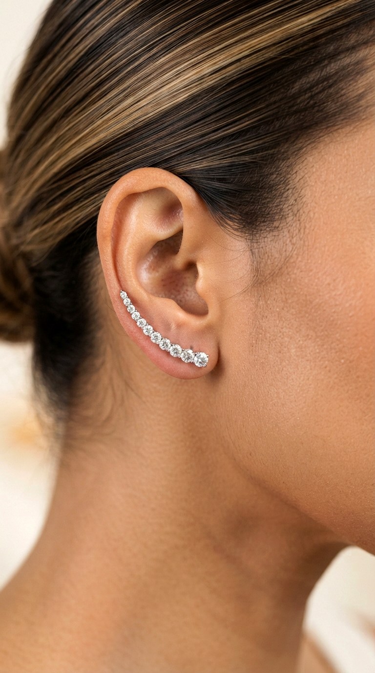 Use Climbers to Trace the Lobe - 24 diamond earring stack