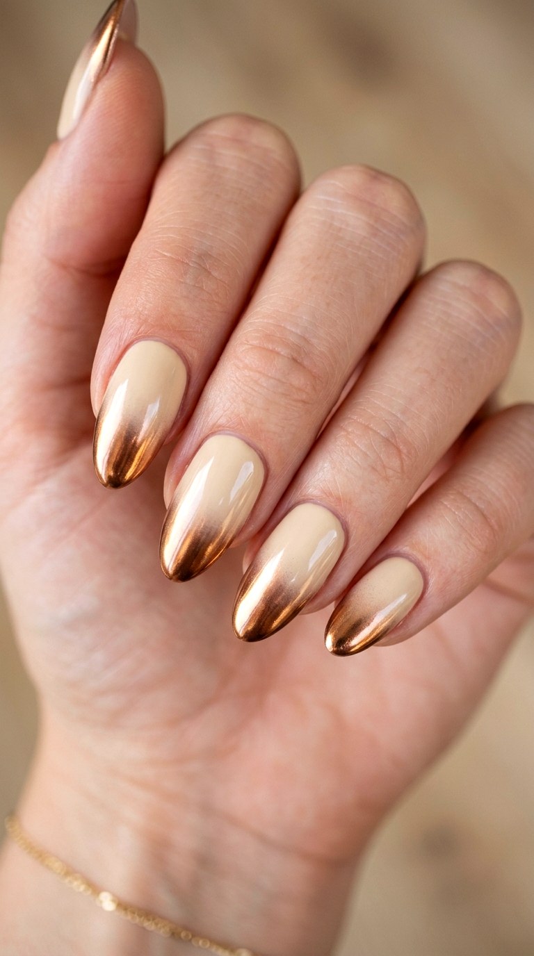 Vanilla Cream and Bronze Chrome Tips - 28 Stylish Spring Two Colored Nails