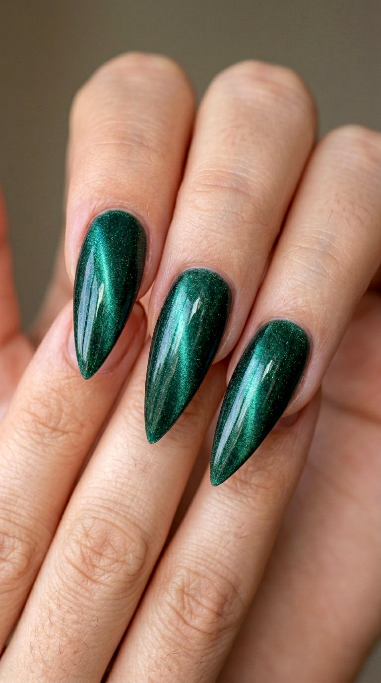 Velvet Cat Eye Emerald - 25 Sleek Spring Stiletto Nails