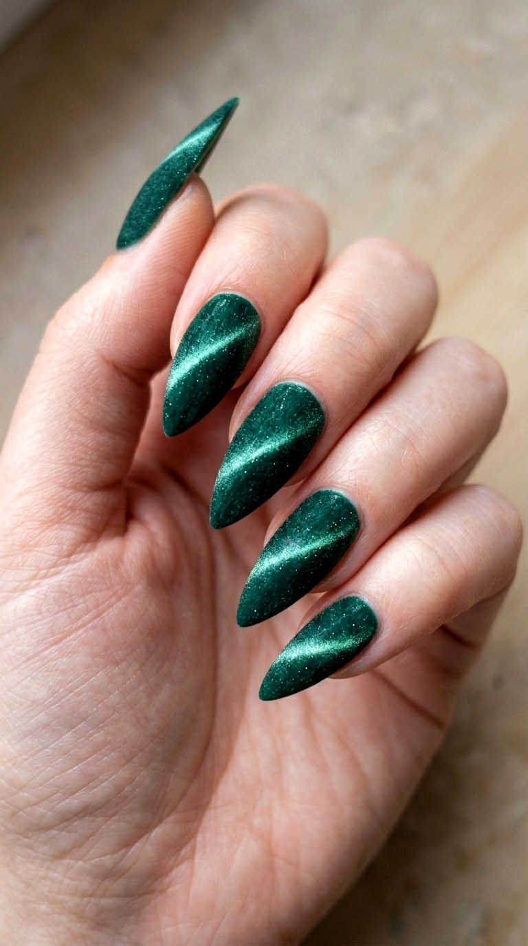 Velvet Cat Eye Magnetic Depth - 30 High-Fashion Spring Stiletto Nails