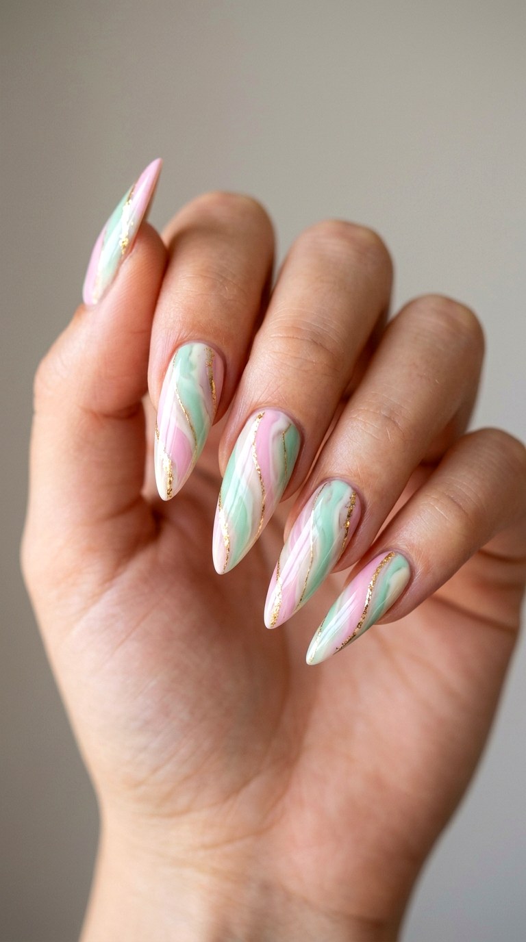 Vertical Marble Swirl High Art - 27 Fierce Spring Stiletto Nails