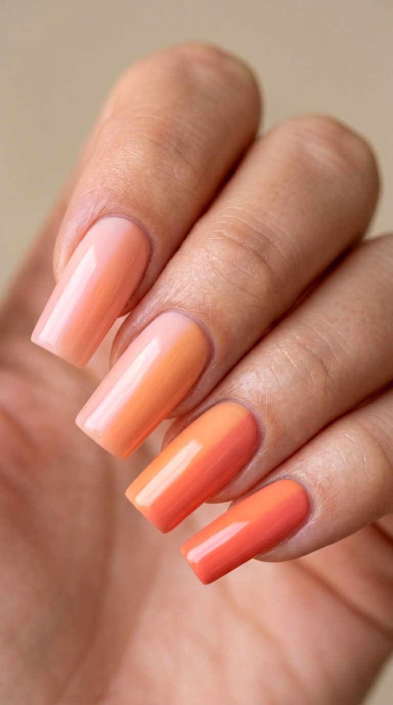 Vertical Peach Gradient - 20 Peach Spring Ombre Nails