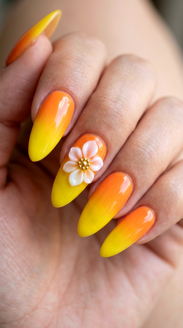 Vibrant Citrus Bloom Ombre Nails - 20 Sunny Spring Multicolor Acrylic Nails