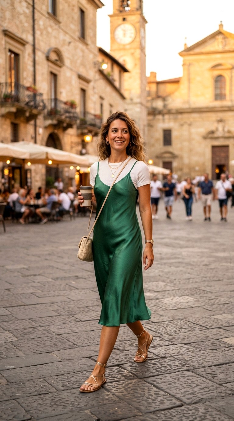 Vibrant Slip Dress Moment - 29 vacation outfit ideas