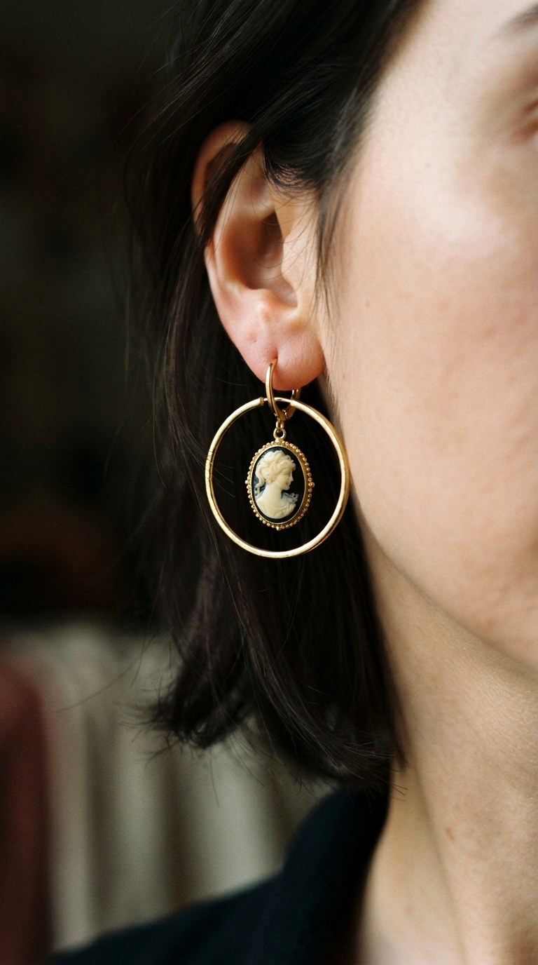 Vintage Cameo Hoop Fusion - 26 gold hoops earrings