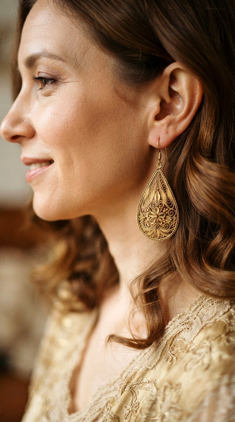 Vintage Filigree Teardrops - 22 gold dangle earrings
