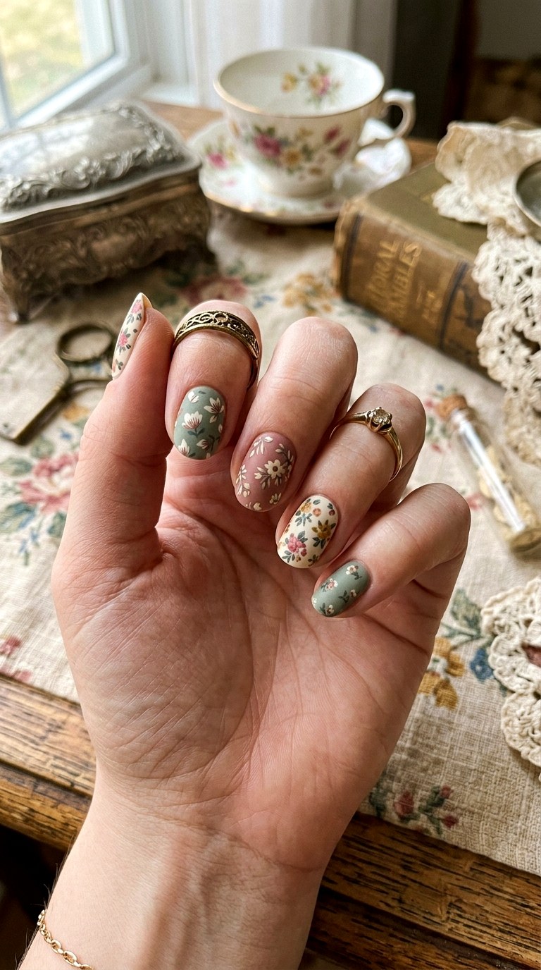 Vintage Floral Nails - 30 Floral Spring Nail Designs That Are Perfect for the Season