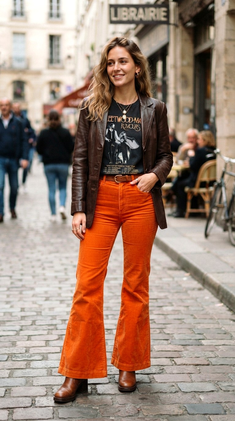 Vintage Inspired Flared Corduroys - 30 orange pants