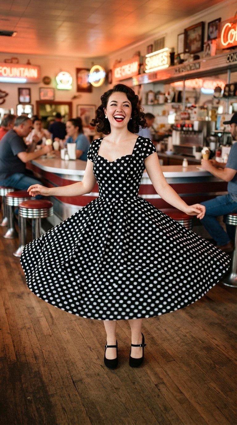 Vintage Inspired Polka Dot Midi Swing - 22 maxi summer dresses