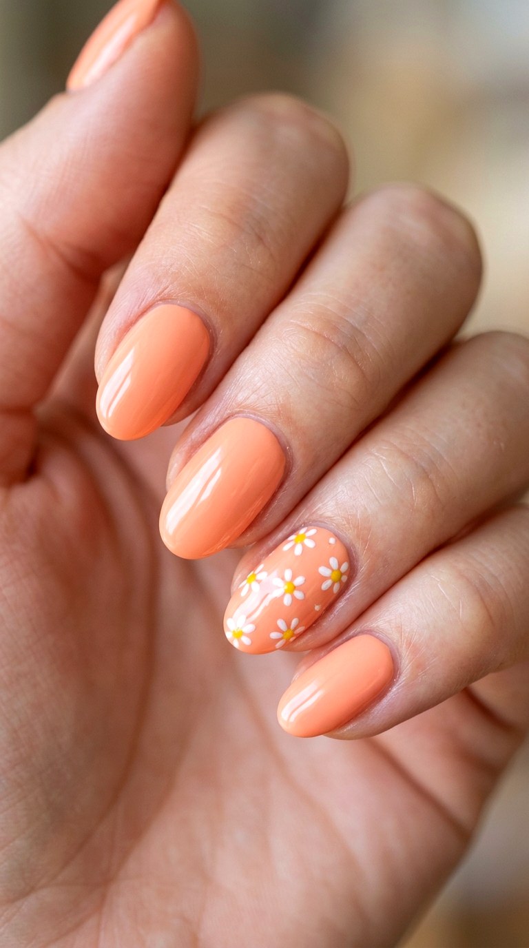 Vivid Peach Daisy Accents - 28 Gorgeous Spring Color Street Nails