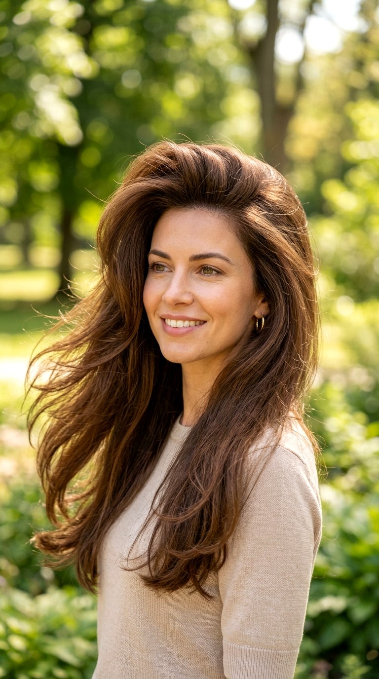 Voluminous Layers for Fine Strands - 24 long brunette hair with layers