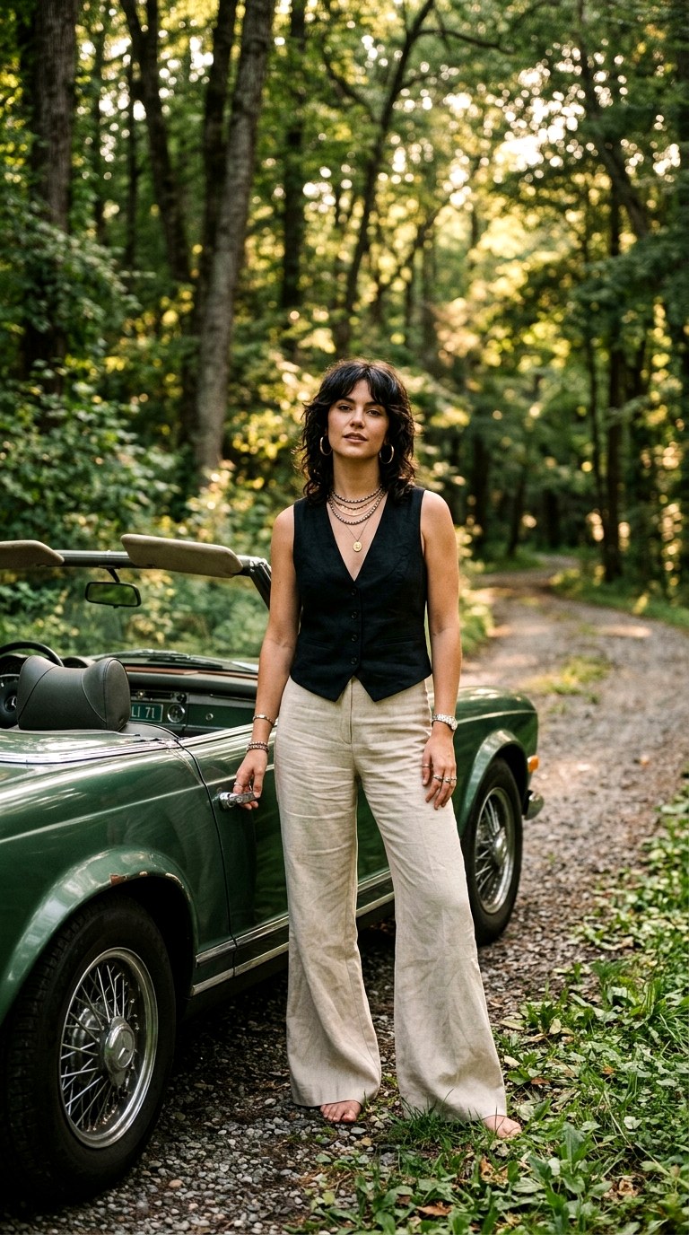 Waistcoat And Flared Linen Trousers - 21 classic summer outfits