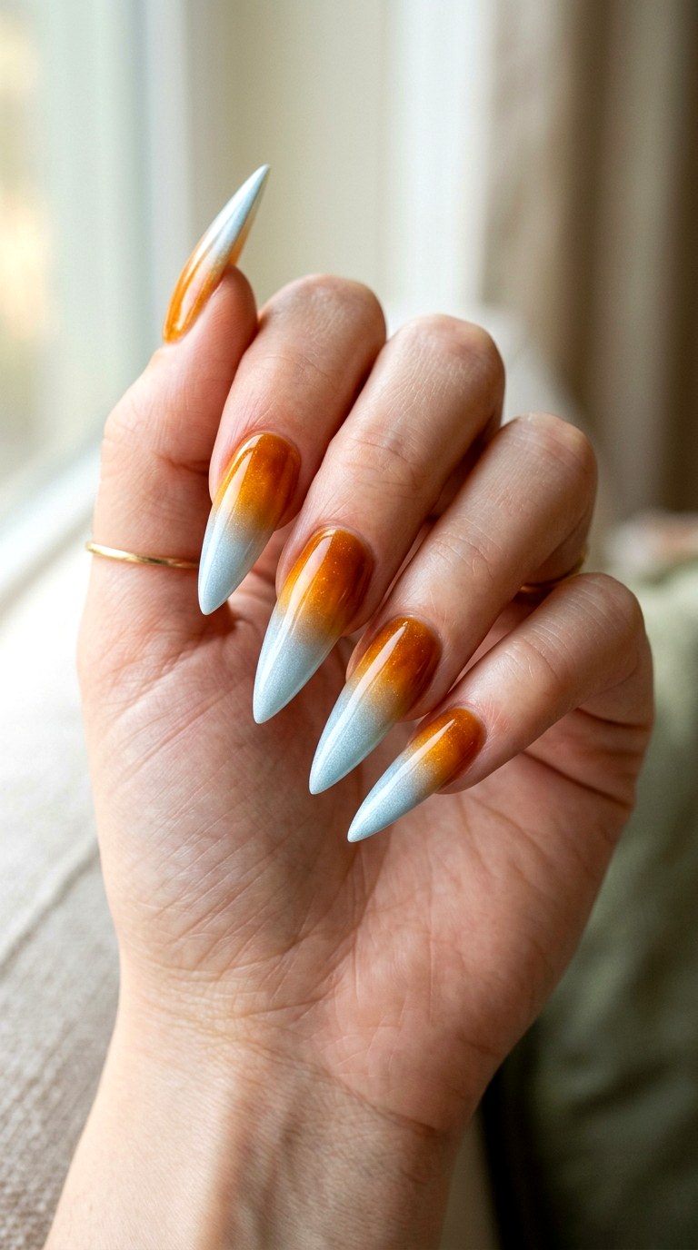 Warm Amber to Icy Blue Contrast - 25 Sunset Spring Ombre Nails