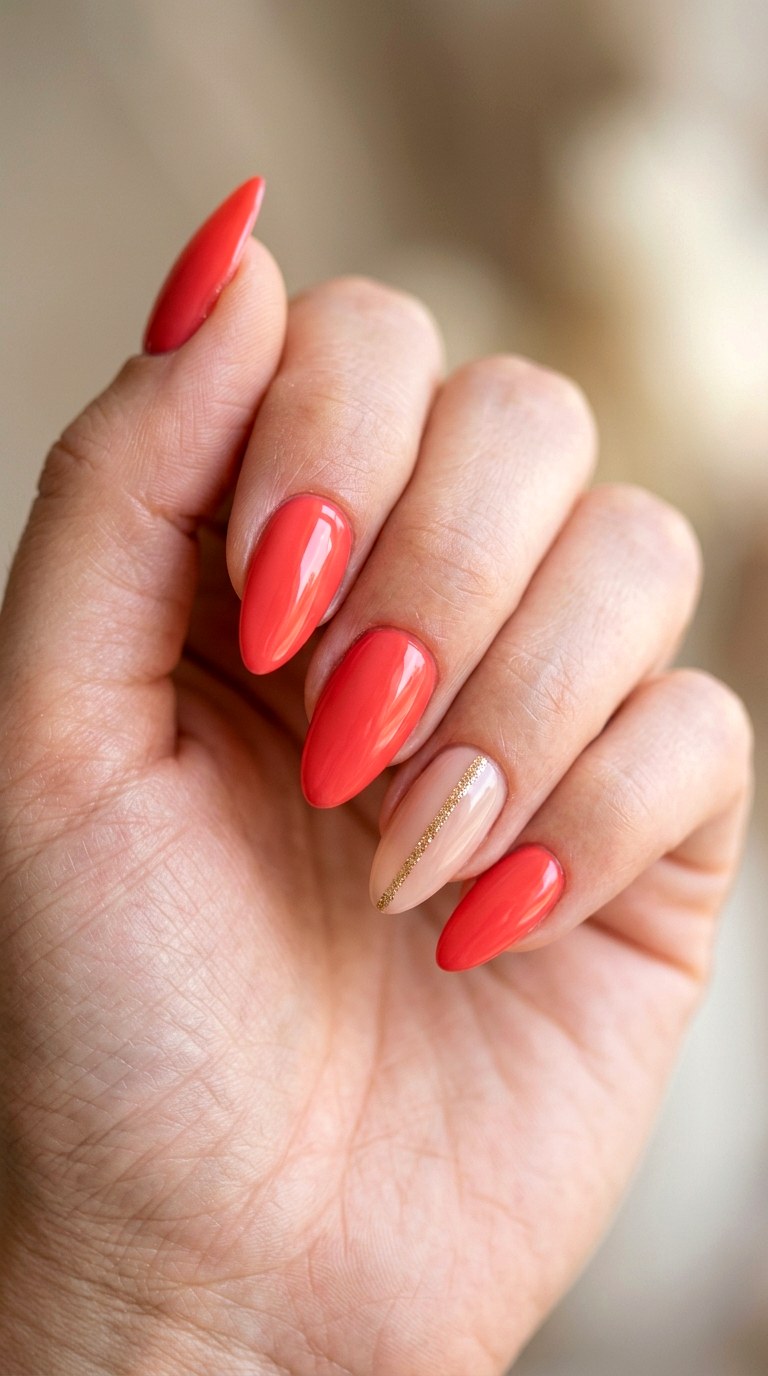 Warm Coral and Soft Gold Accent - 27 Graphic Spring Two Colored Nails