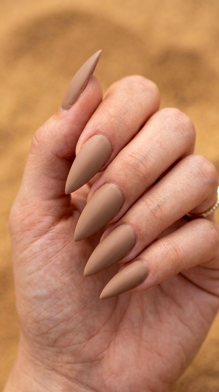 Warm Desert Sand Taupe Stiletto - 21 Classic Spring Acrylic Nails