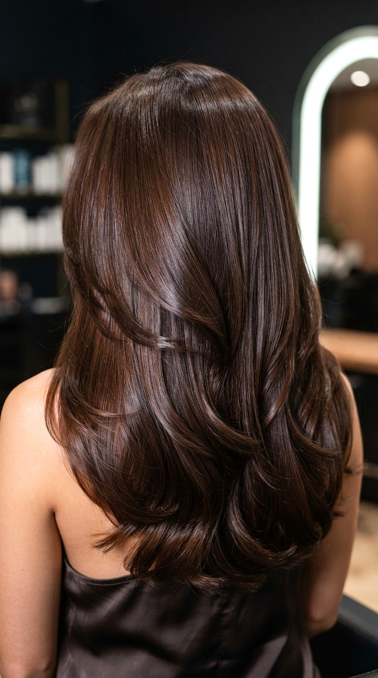 Warm Espresso Tones and Dimensional Glazes - 24 long brunette hair with layers