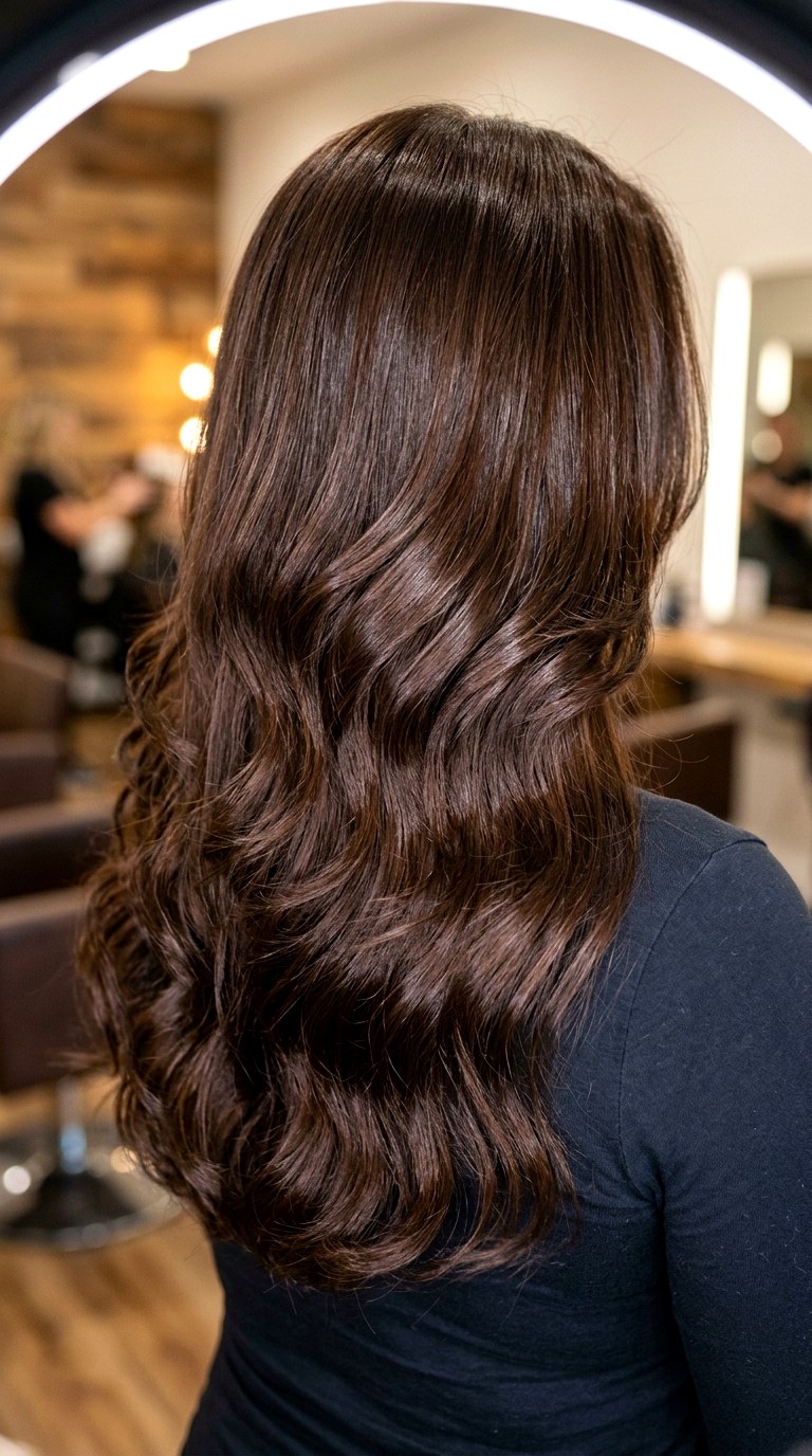 Warm Espresso Tones and Dimensional Glazes - 24 long brunette hair with layers