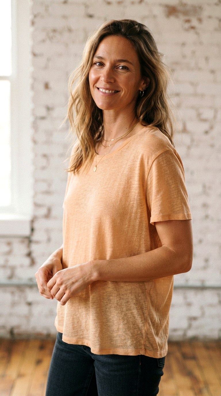 Washed Apricot Linen Blend - 26 orange t-shirt