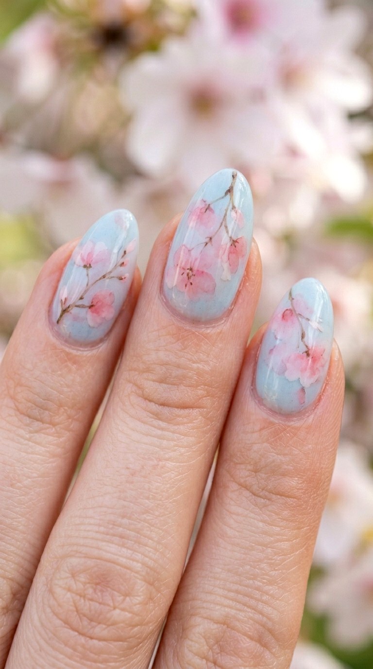 Watercolor Cherry Blossoms - 26 Floral Spring Acrylic Nails