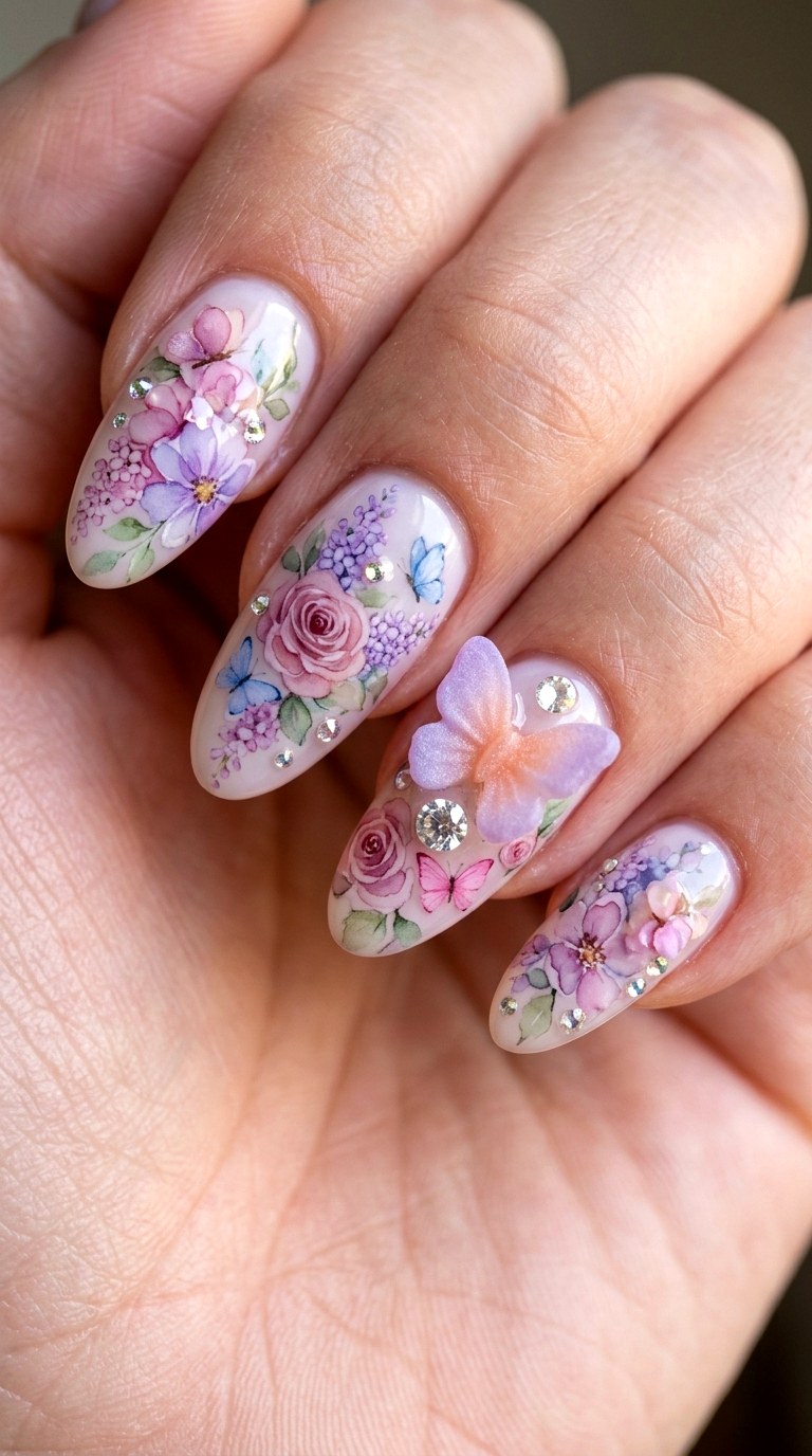 Watercolor Floral Garden - 27 Festival Spring Colorful Junk Nails
