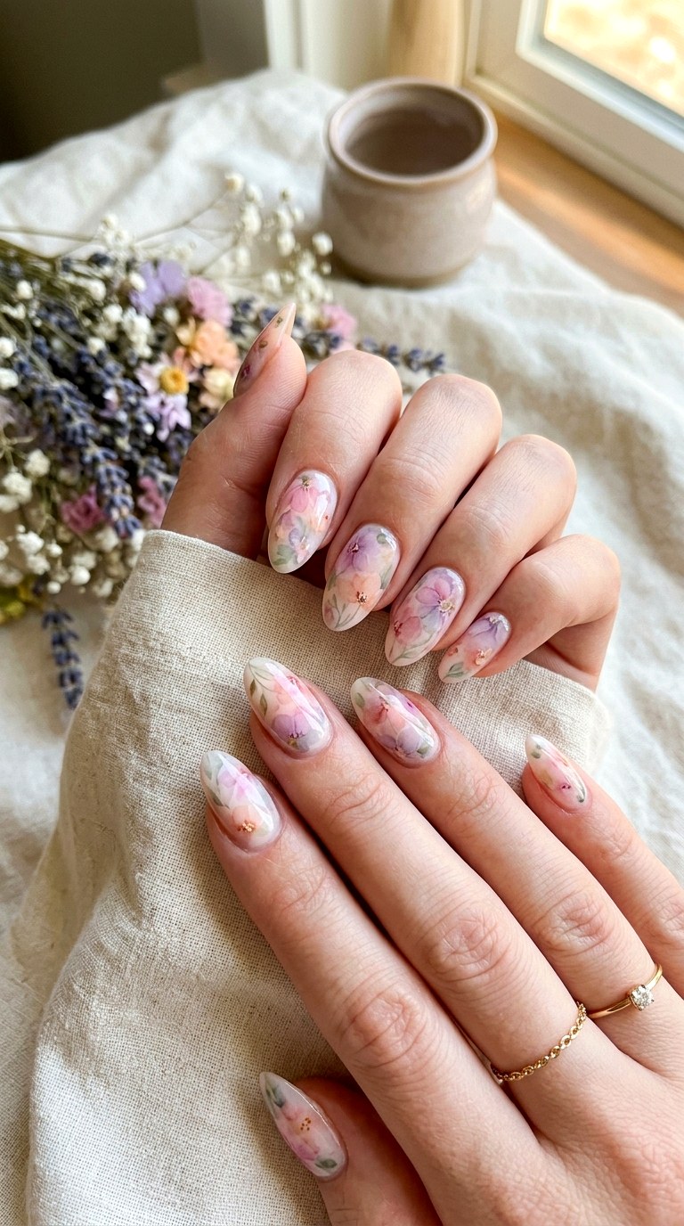 Watercolor Floral Nails - 30 Aesthetic Spring Nail Designs Trending on Pinterest